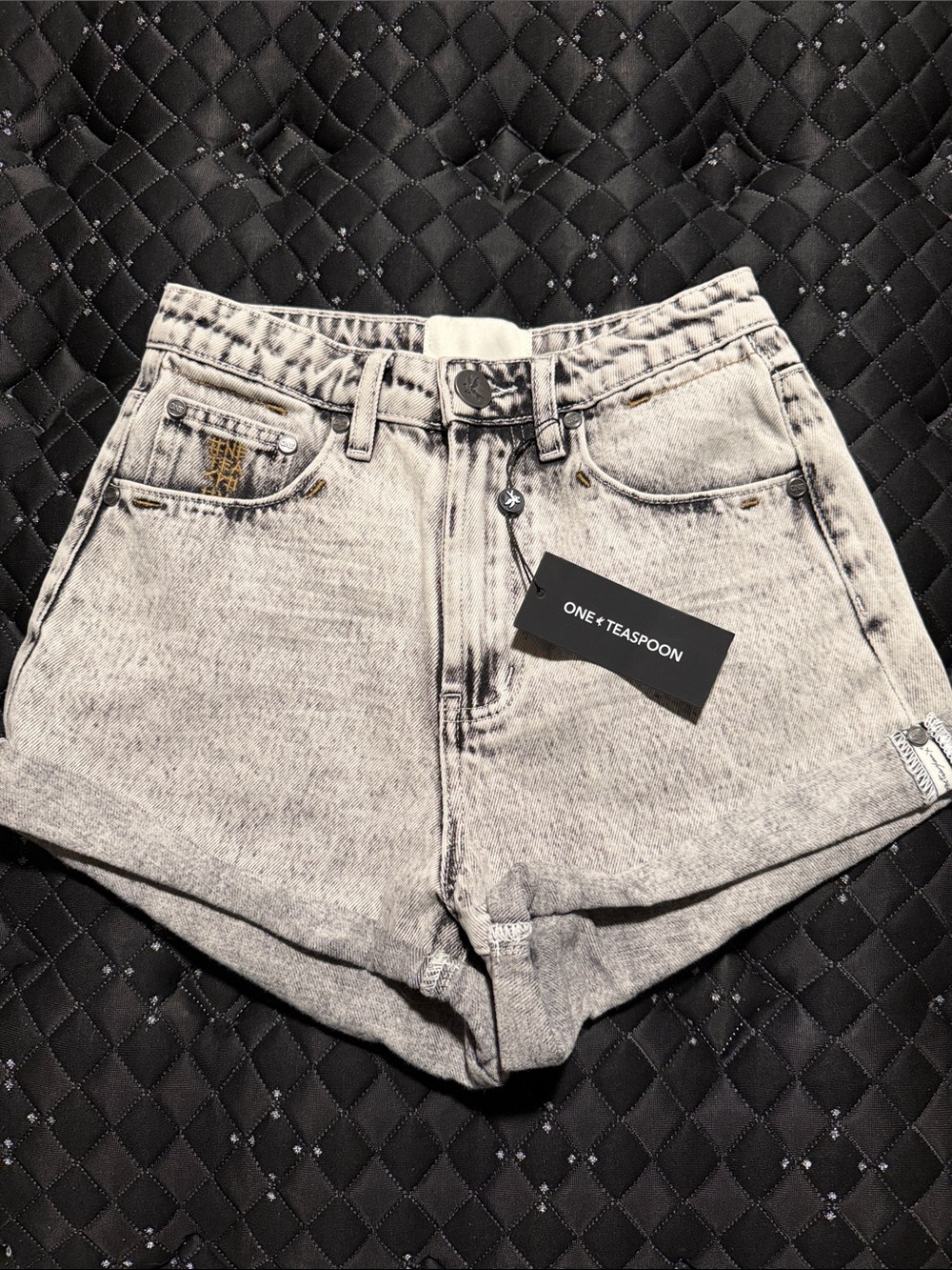 One Teaspoon Women's Light Gray Acid Wash Denim Shorts